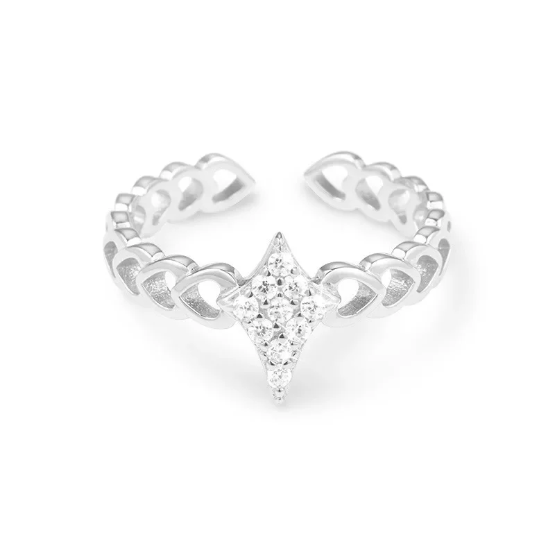 

Gazing Jewelry 925 Silver Ring Four Pointed Star Heart Design Plated 14K Gold Ladies Ring Wedding Jewelry Gift