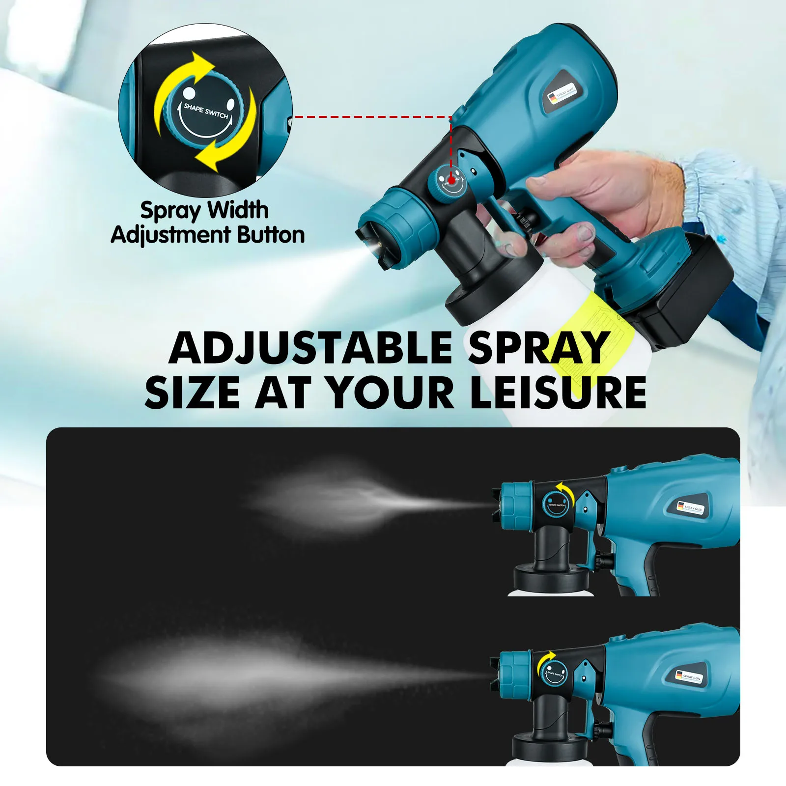 

1000ML Paint Spray Gun Garden Household Air Brush Set Electric Tools For Dewalt/Milwaukee/Makita/Bosch/RYOBI 20V Li-ion Battery