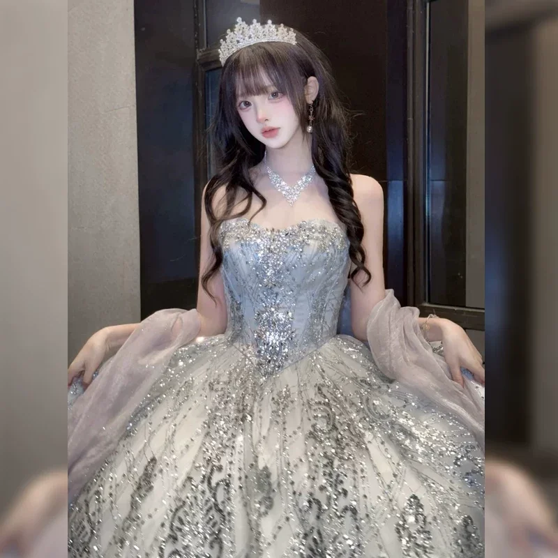 

Galactic Sparkle Evening Gown Women's Heavy Work Birthday Adult Princ Skirt Korean Sle Crystal Decorated Long Dr