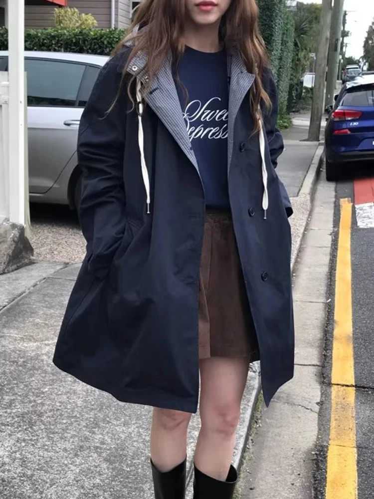 Cappotto giacca a vento con cappuccio lungo casual ampio su entrambi i lati chic per le donne Nuovo design autunnale Faion Commute Sle