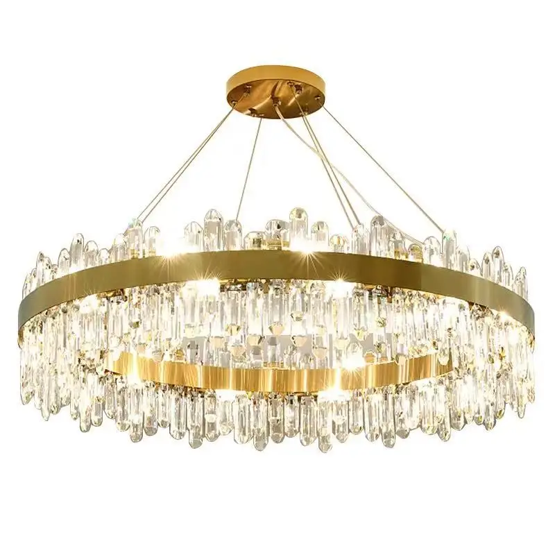 

American Style Crystal Round Lamp Gold Black Finish Lustre 3 Color Dimmable for Hotel Villa Ceilings