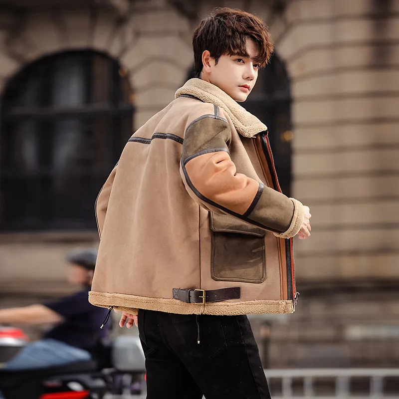 سترات LUZHEN سميكة للرجال بطانة من صوف الضأن مبطنة من الجلد القطيفة معاطف أنيقة للرجال الأمريكية JY4662 #2