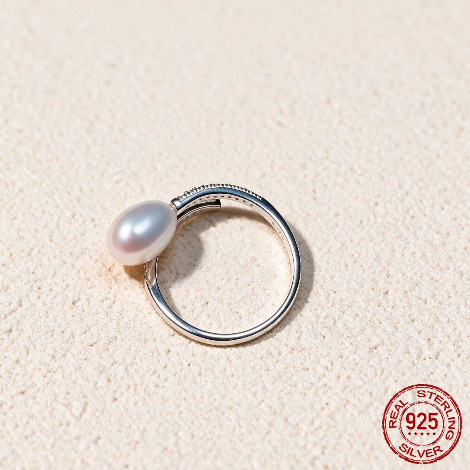 OZAN Natural Fresh Water Pearl 925 Sterling Silver Ring Open Ajustable Ring Fashion Trendy Classic Women's Jewelry Anniversary