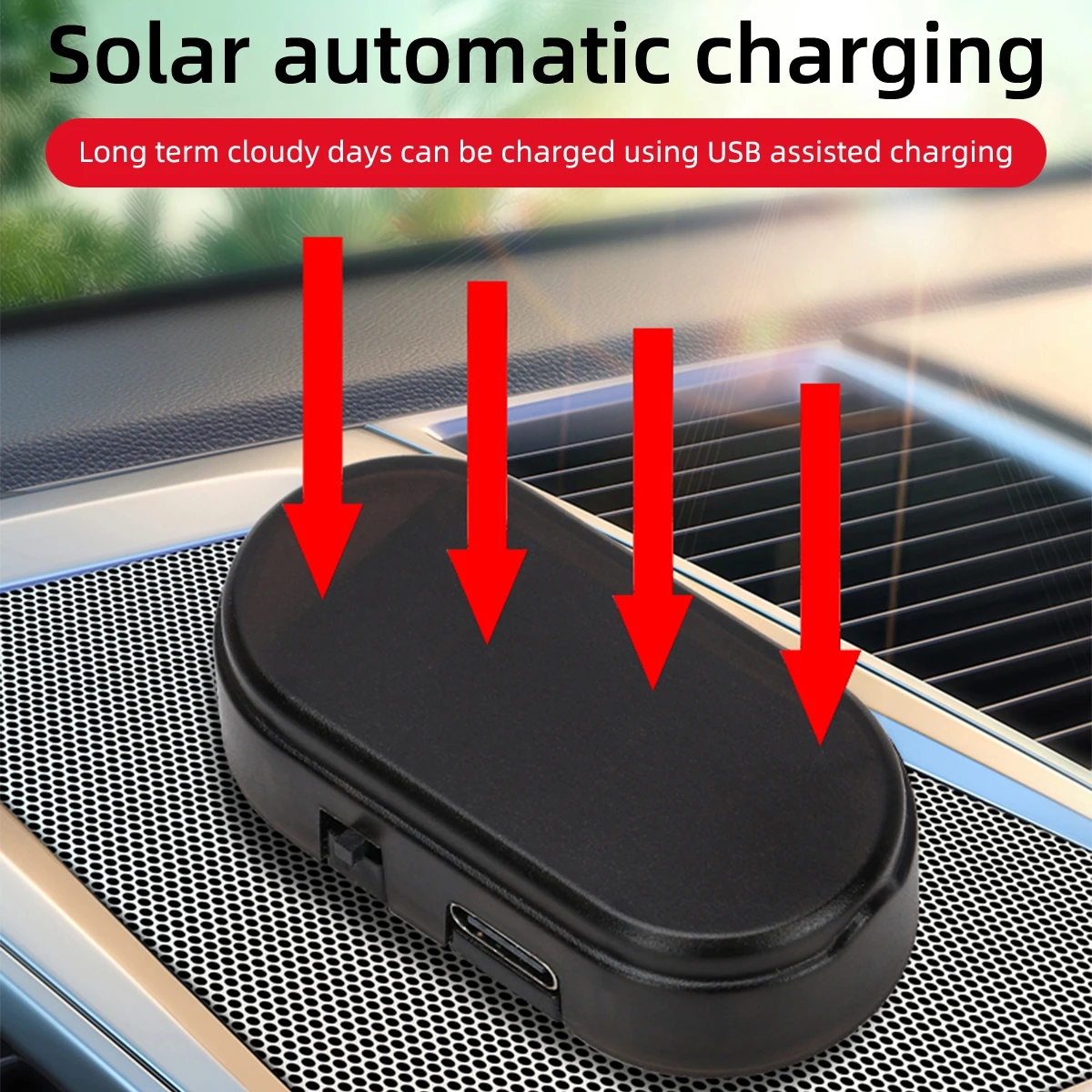 Car Mini LED Solar Warning Light Night Security Simulation Alarm Wireless Anti-theft Warning Light Red Flash Interior Decoration