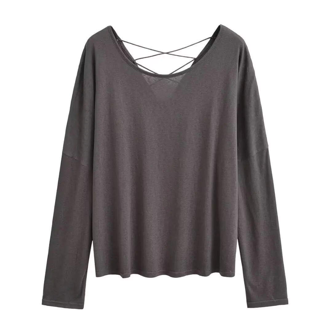 

Cross Ba Long Sve T-irt Women Summer Thin Permeable Sun Protection Cover up Jazz Dance Top Street Sle Loose Fit roun...