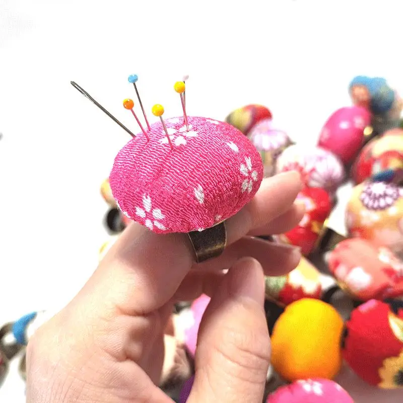 Floral Pattern Adjustable Ring Pin Cushions Quilters And Crafters Finger Pincushion DIY Sewing Accessories Random Color