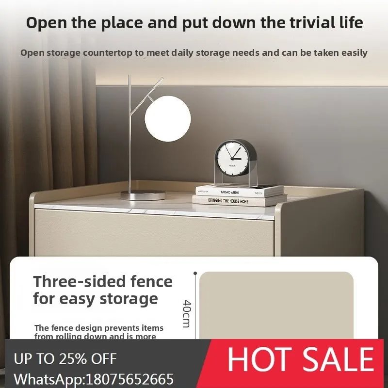 MJY Solid Wood Rock Slab Painted Bedside Table Simple Small Storage Cabinet