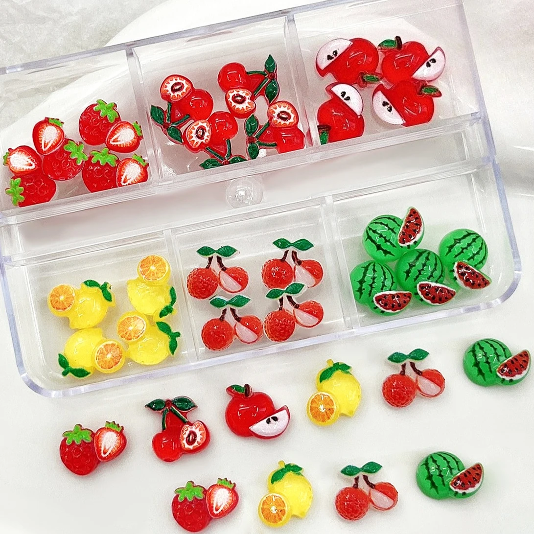 

Resin Fruit Strawberry Lemon Apple Lychee Cherry Watermelon Heart Star Rivet Christmas Bowknot Nail Art Accessories Decorations