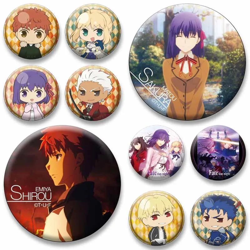 Anime Game Fate Stay Night Badge Creative Saber Rin Tohsaka Shirou Emiya Archer Brooch Cartoon Role Playing Pins Bag Hat Jewlery