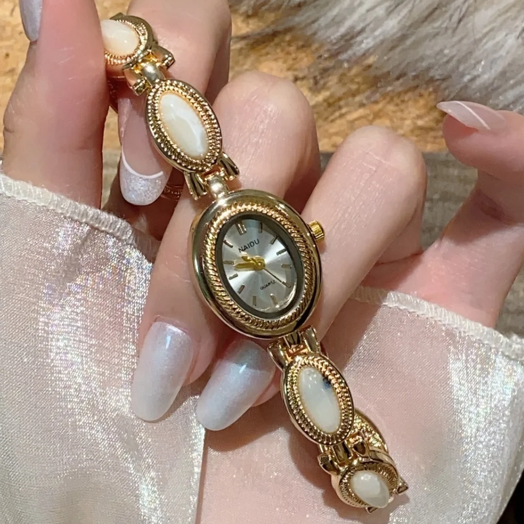 البيضاوي الحجر الطبيعي المرأة ساعة كوارتز عالية الجودة ساعات كوارتز ذهبية السيدات المتقدمة سلسلة ساعات المعصم reloj para mujer