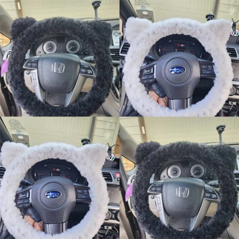 Cute solid colour Steering Wheel Handle Handlebar Sleeve Warm Cover Plush Non-slip Cartoon Universal Car Steering Wheel Cover