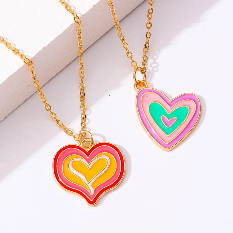 Sweet Candy Color Enamel Heart Pendant Necklace Cute New Y2k Necklace Accessories For Women Girls Party Jewelry Gifts