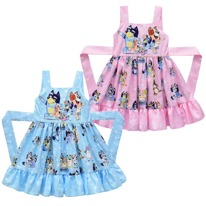 Anime Bluey children\'s dress cute bingo family print suspender princess dress birthday gift summer dress girl new clothes