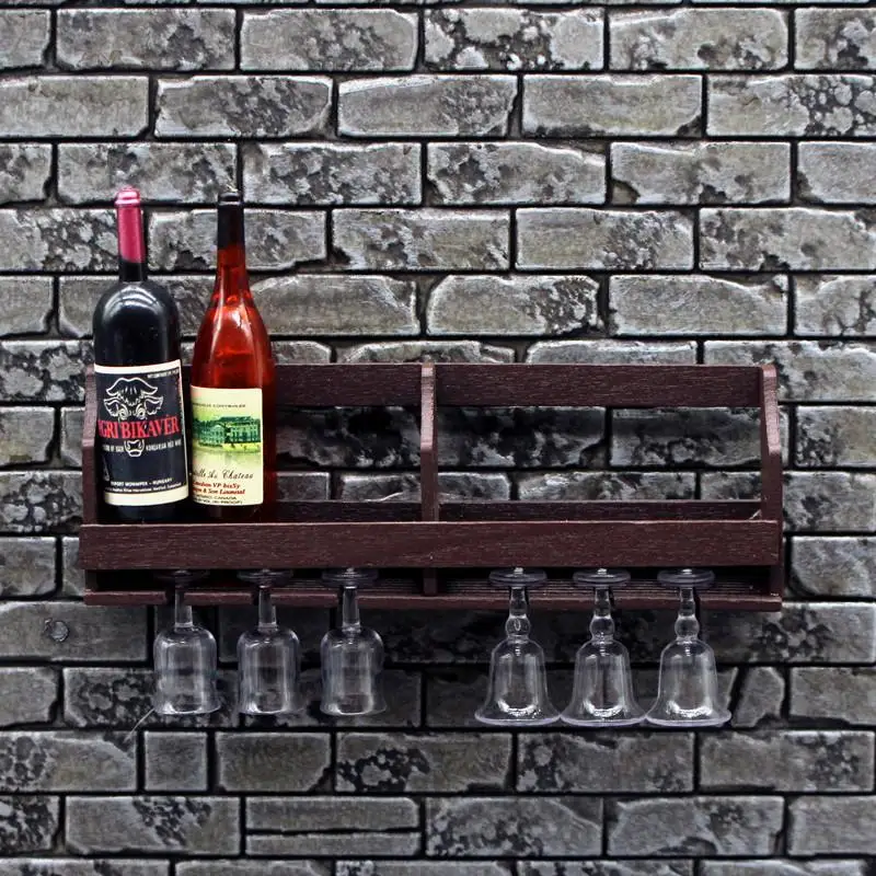 1 Set Dollhouse Simulation Wall Mounted Wine Cup Rack Miniature Hanging Display Model Play House Toy Decor Kid Gift