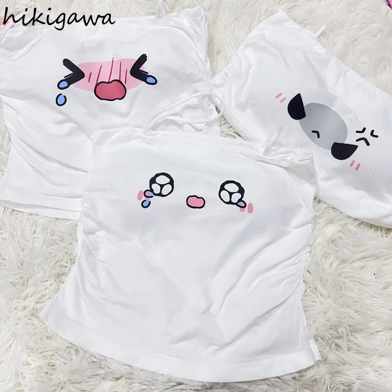 المحاصيل الأعلى ملابس عصرية الكورية اليابانية الدبابات البيضاء لطيف كاميس أنيمي سليم صالح الصيف Y2k القمم 2025 Ropa Mujer سترة مثيرة 7p313 #1