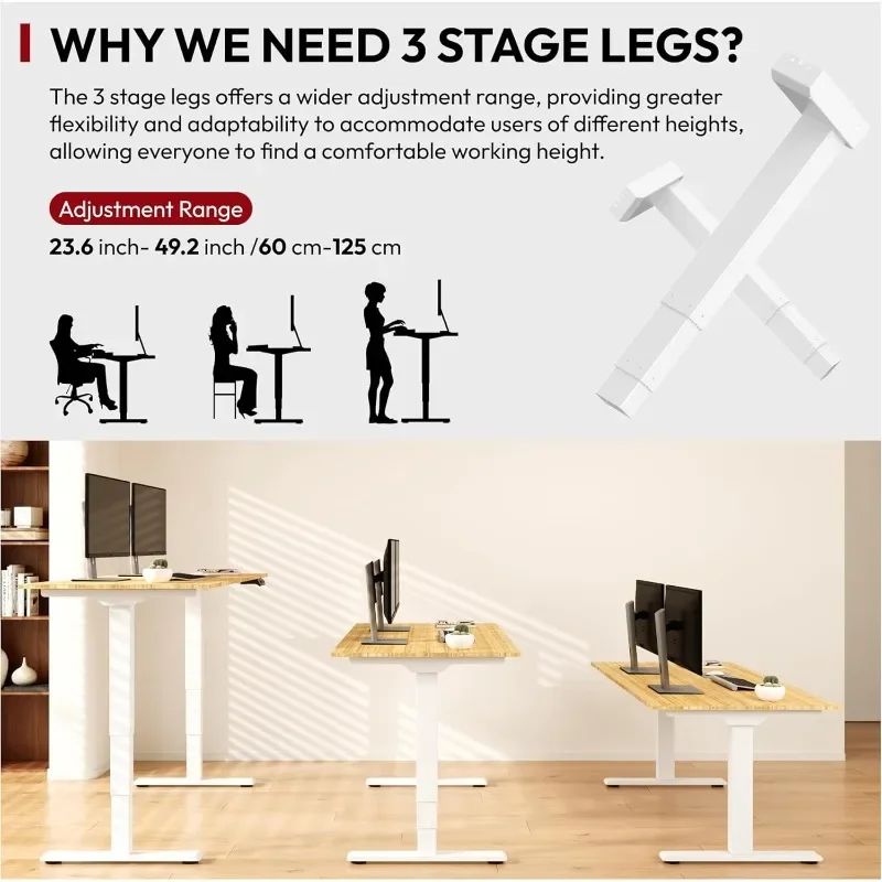 Standing Desk with Dual Motor, 3-Stage Lifting Column, Handset with 3 Preset and Sit-Stand Reminder - 72 inch Whole Piece Real