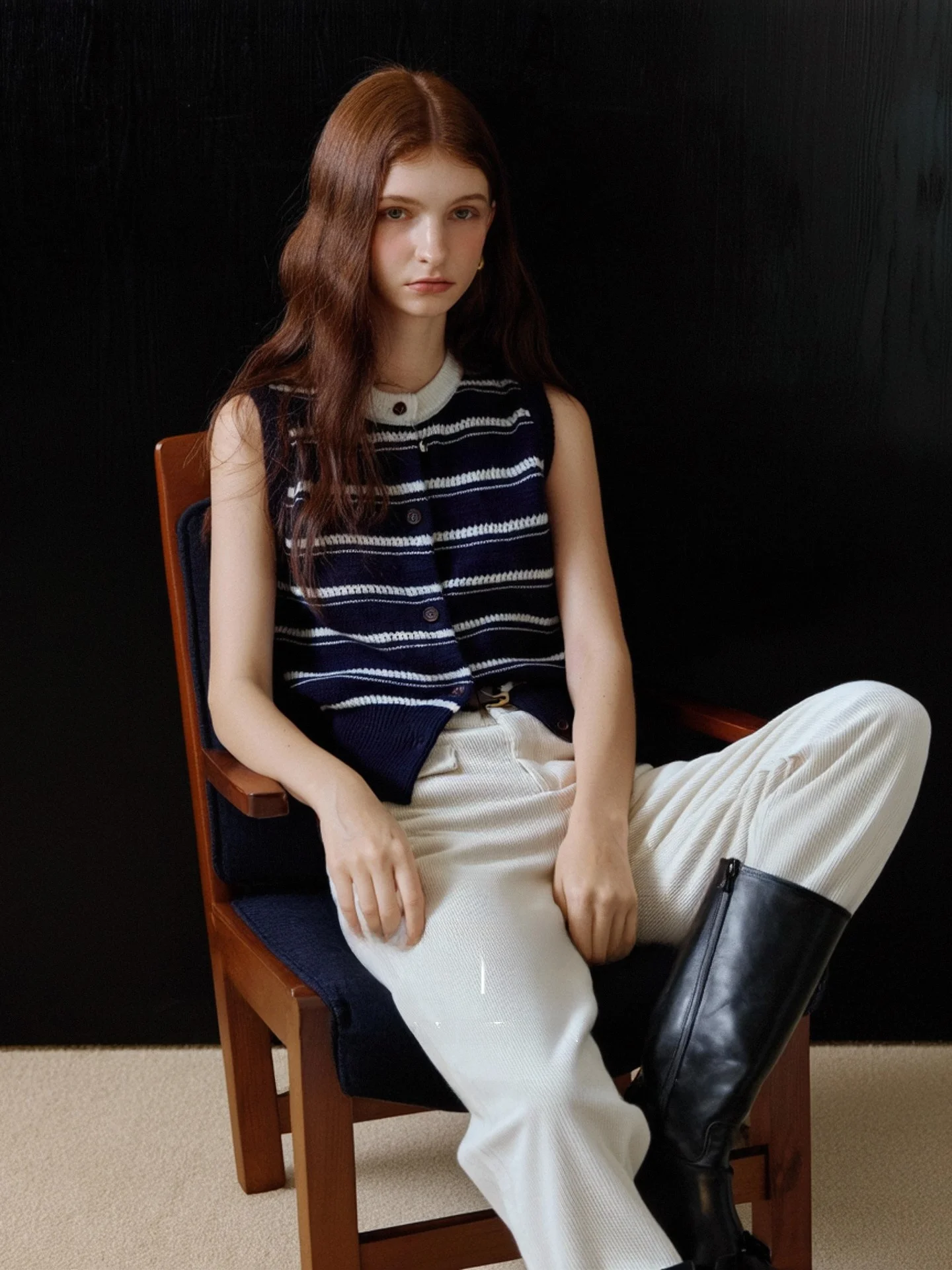 

Huaappuw Commuter Knitted Sweater Women's Spring 2026 New Hollow out Striped Color Block V-Neck Knitted Vest French Style Sli...