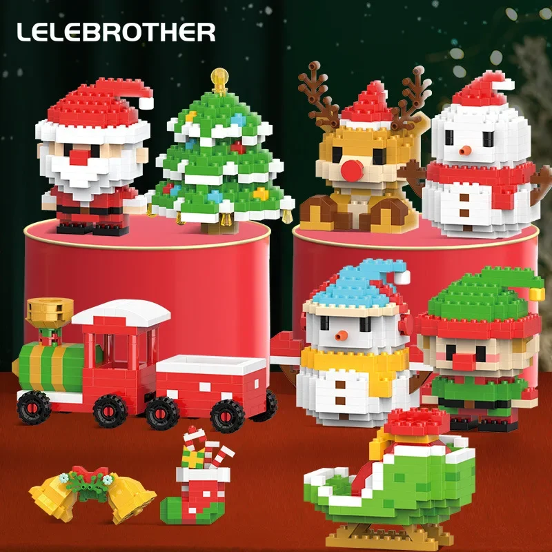 Regalos de Navidad, Mini Bloques de Construcción de Partículas, Ladrillos de Ensamblaje DIY de Papá Noel, Juguetes de Rompecabezas, Decoración de Escritorio para Niños