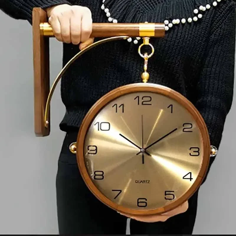 2026 Unique Luxury Wood Double Sided Wall Clocks Movement Silence 360° Rotatable Wall Clock Aesthetic Living Room Decoration Acc