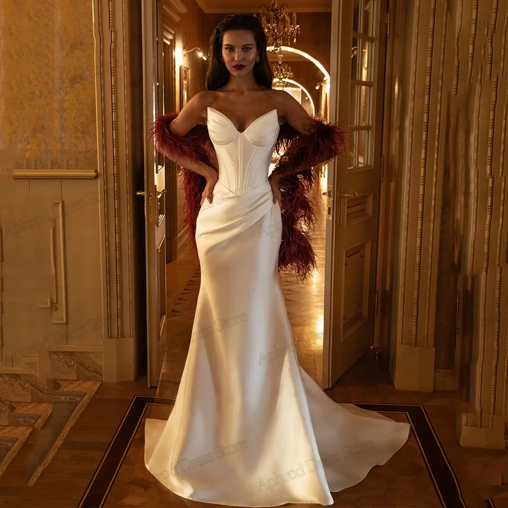 Graceful Wedding Dresses Satin Bridal Gowns Simple Robes Sweetheart Backless Mermaid Sweep Train Vestidos De Novia Customized