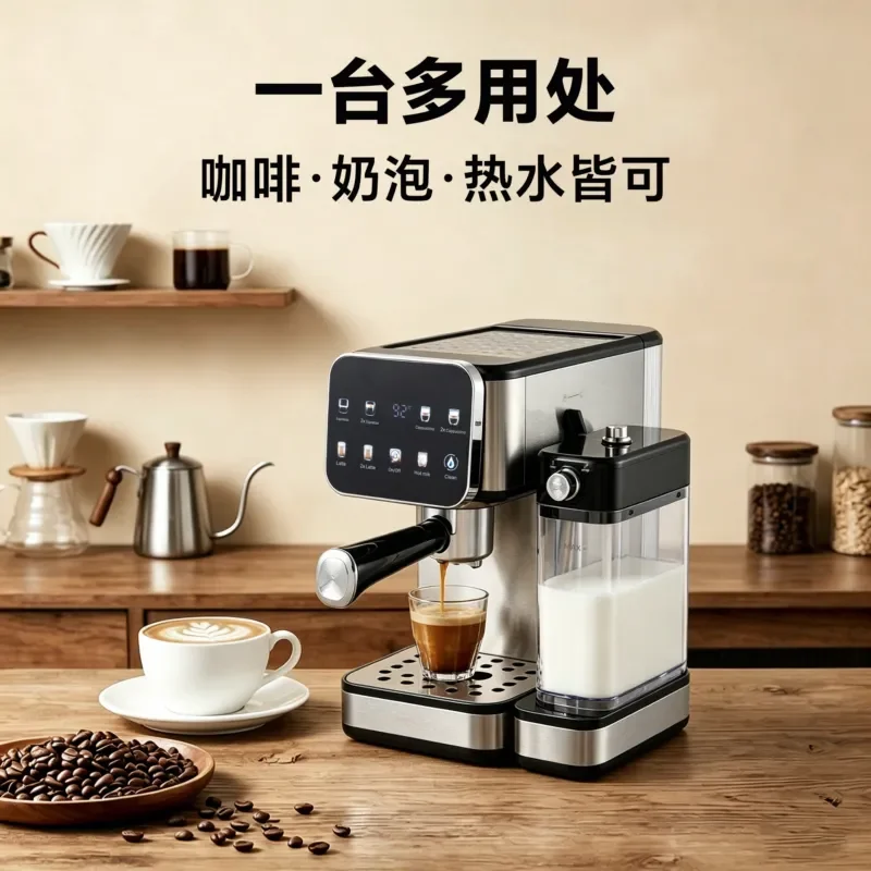 Touch Screen Coffee Machine Household Stainless Steel Body with Steam Milk Foam One Click American Espresso Maker for Home