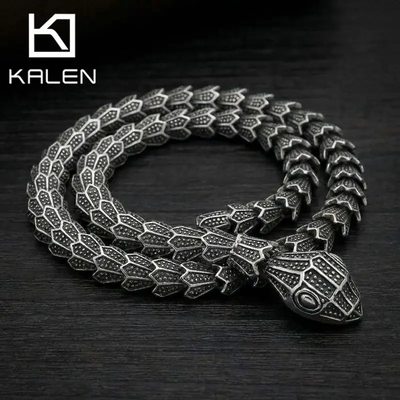 

Винтажное ожерелье Kalen Viking из нержавеющей стали с цепочкой-змейкой для мужчин, аксессуары для кожаных курток в стиле панк, модные украшения на Хэллоуин