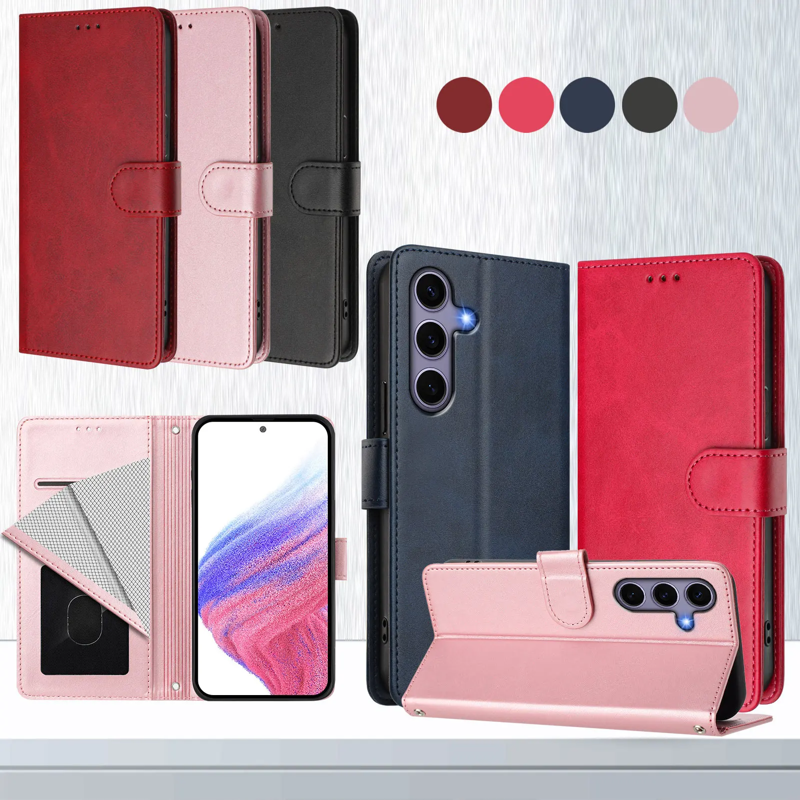 Luxury Magnetic Leather Flip Wallet Case For Samsung S25 Edge Ultra FE Plus S24 Ultra FE Plus Kickstand Shockproof Phone Cover