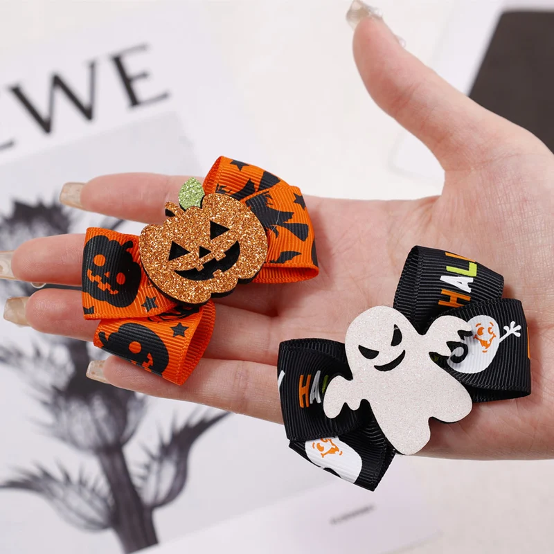 6 Style Halloween Cosplay Ghost Witch Hat Pumpkin Hairpin Party Carnival Hair Clips Bow Barrettes Hair Accessories for Children