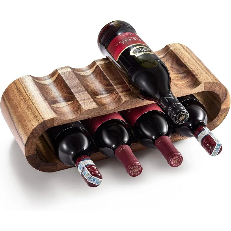 Wooden Wine Racks Countertop, 8 Bottle Wine Rack, Acacia Wine Bottle Holder Stand, Free Standing Storage