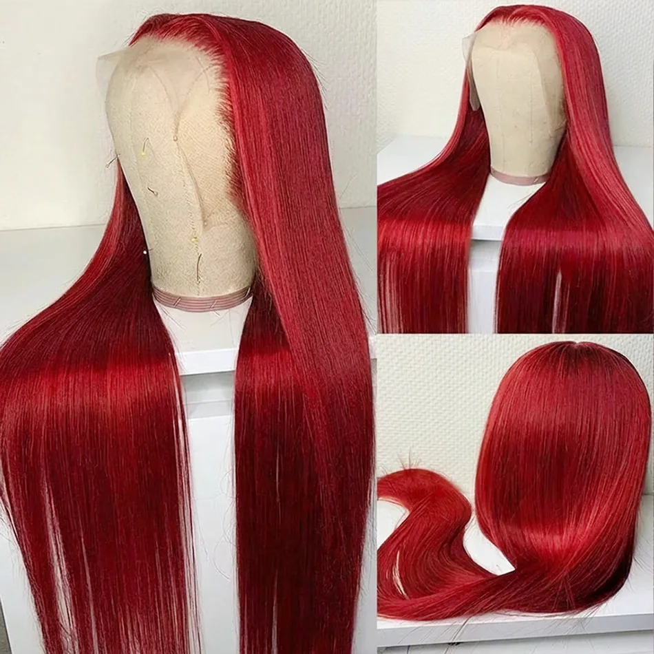 

250 Density Red Burgundy 99j Straight 13X6 Hd Lace Frontal Human Hair Wigs 13x4 Lace Front Wigs 36 Inch Pre Plucked For Women