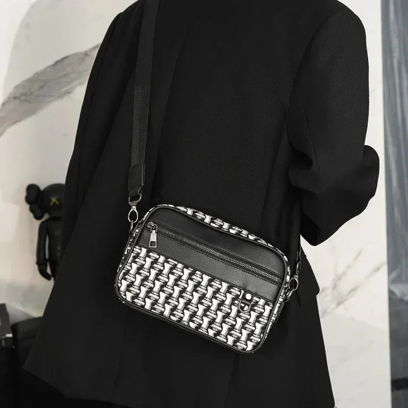 Luxury Design Crossbody Bag Men Shoulder Bag Canvas Patchwork PU Leather Men's Shoulder Messenger Bag Handbags Rectangle Purse