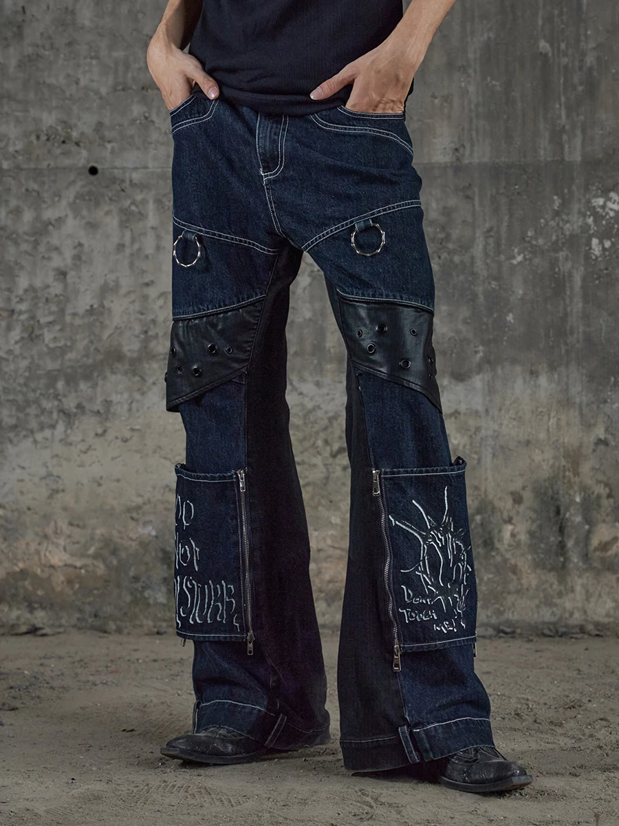 

Avant-Garde Style Street Punk Detachable Splice Wash To Make Old Straight Leg Jeans For Men And Women