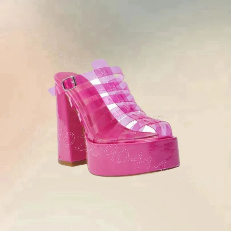 شبشب ذو نعل سميك بتصميم مجوف من مادة PVC باللون الأحمر الوردي سهل الارتداء أحذية نسائية بكعب عالي مكتنز رواية للحفلات والولائم 2025 Zapatos Para Mujere #1