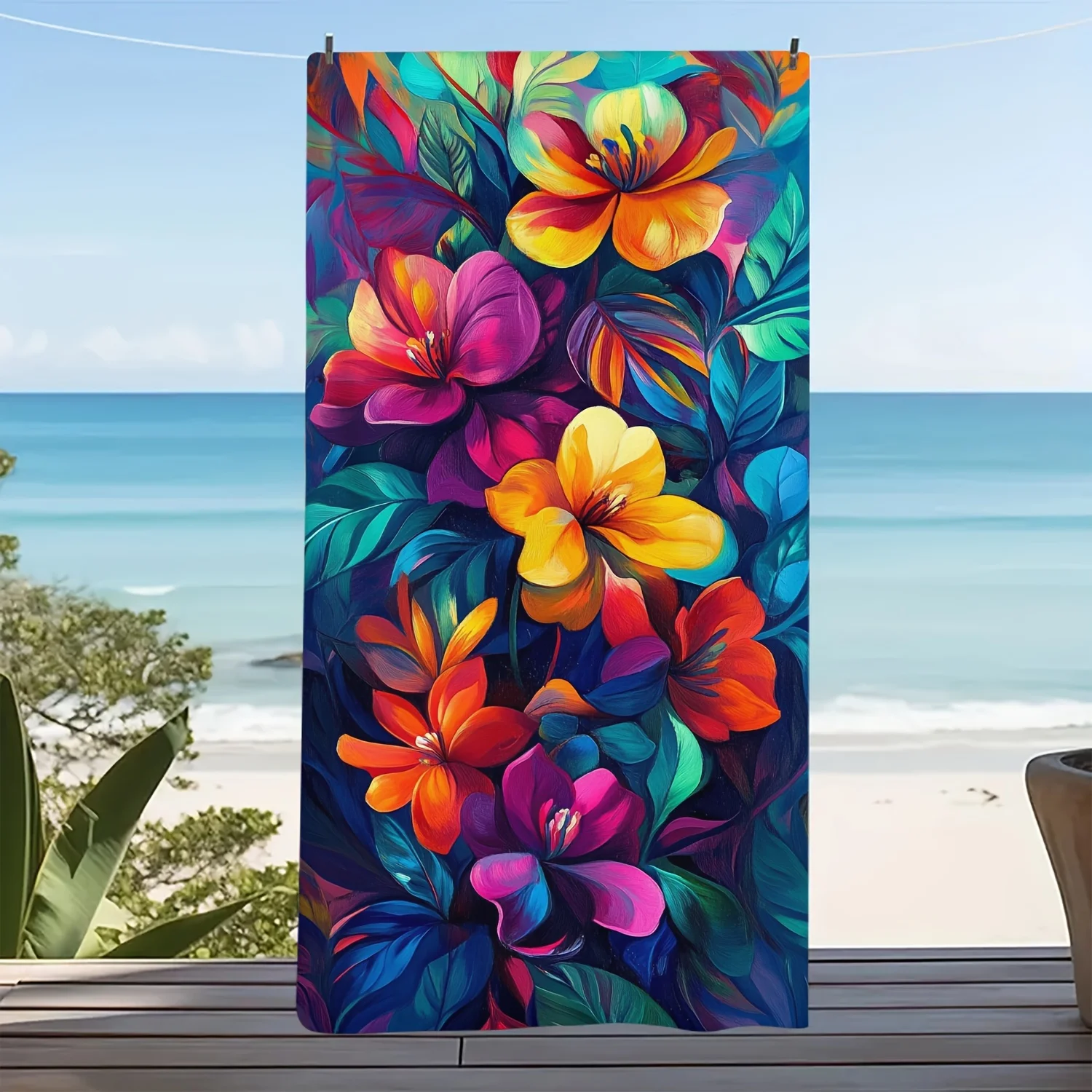

Vibrant Floral Microfiber Bath Towel - Quick-Dry, Lightweight, Sand-Free for Travel, Yoga, Camping, Perfect Gift for Women