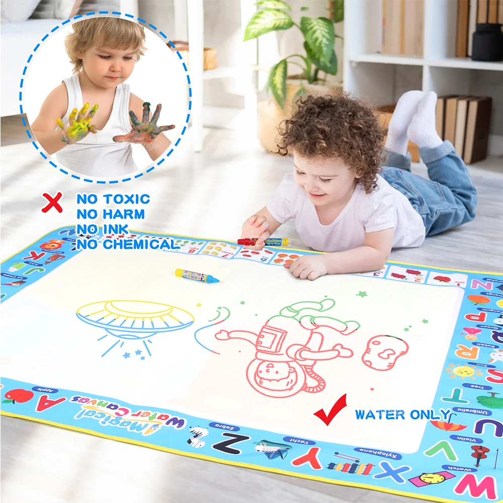 100x80CM Magic Water Drawing Mat with Reusable Magic Pens, Drawing Board Toy for Kids, Doodle Montessori Painting 39X31 Inches