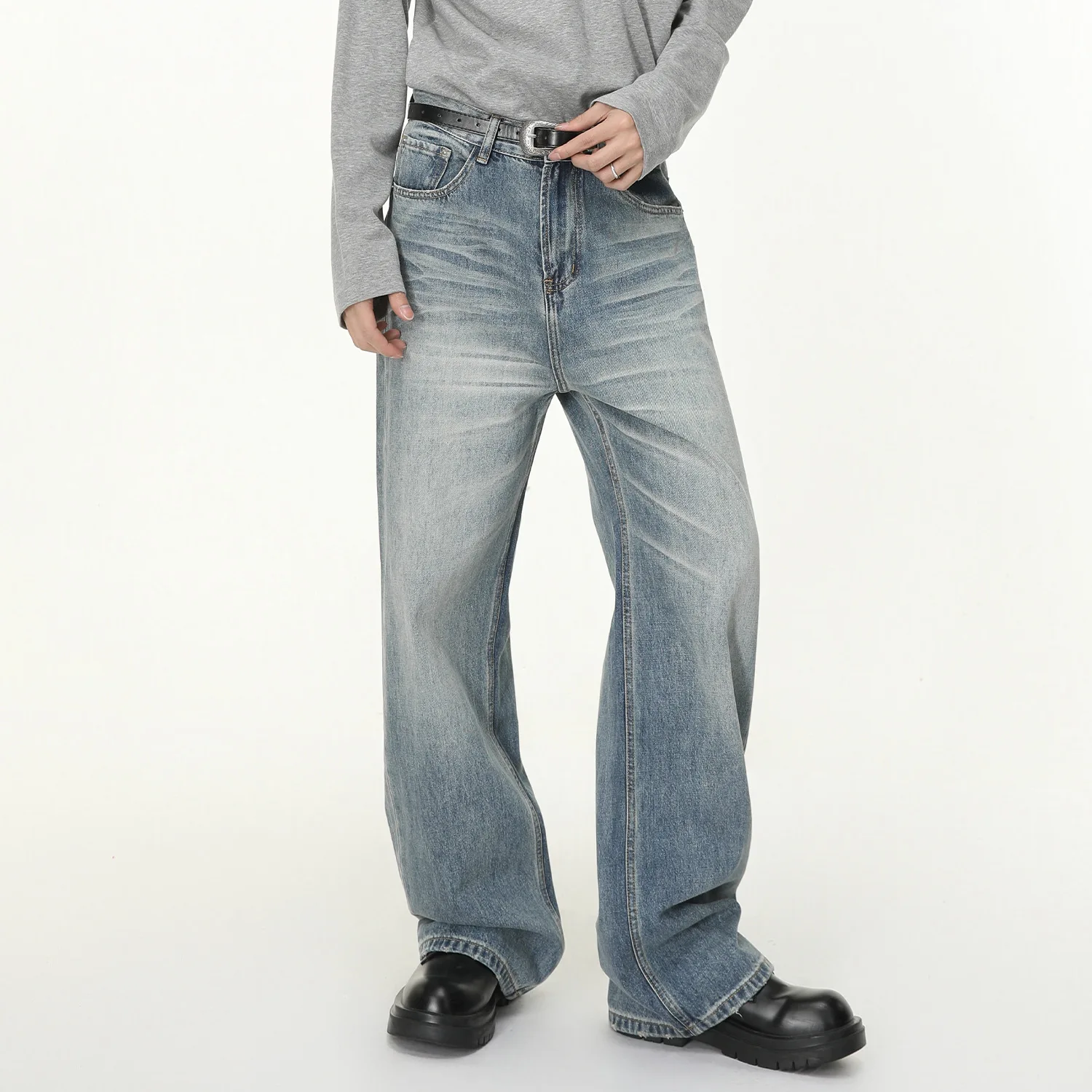 

Men's Washed and Worn Three-dimensional Loose Casual Wide Leg Jeans Are Versatile