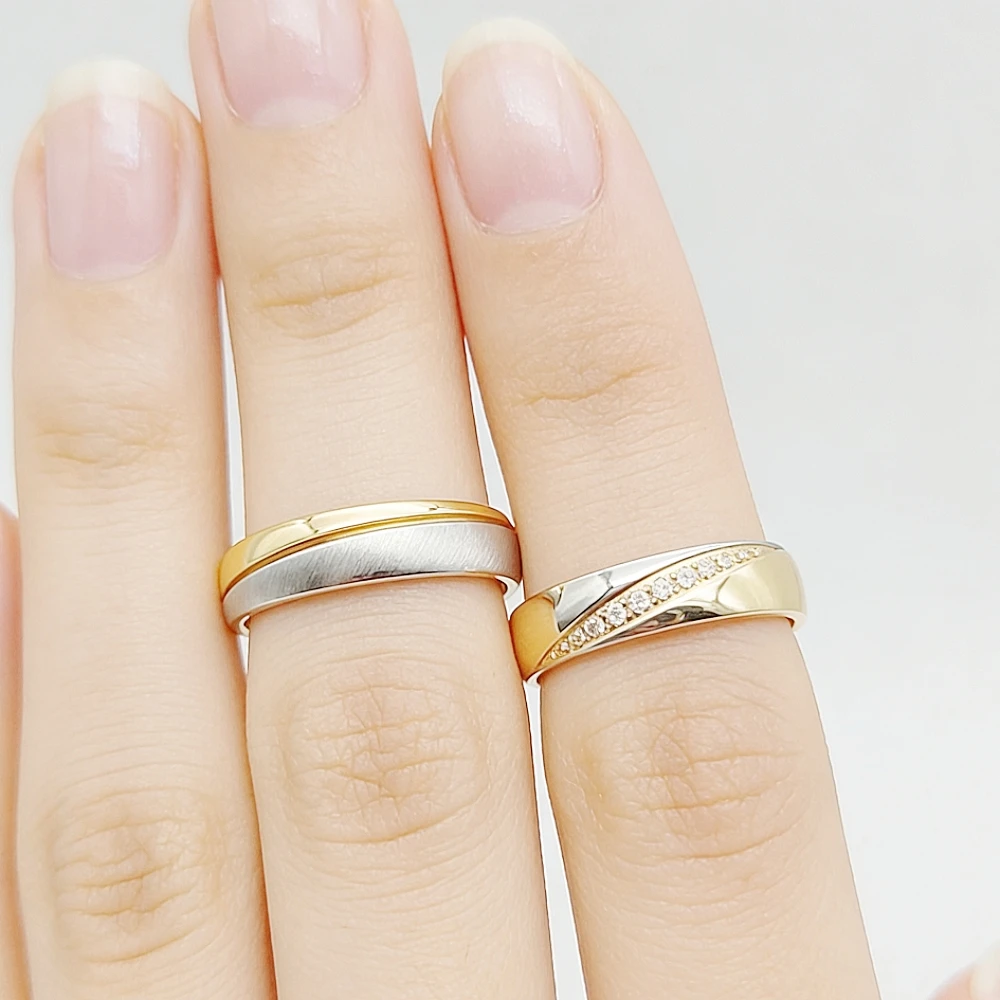 Handmade Two Tone Wedding Band Titanium Stainless Steel Rings For Men And Women Fashion Jewelry Marriage Anniversary Man Gift