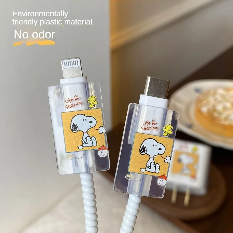 Snoopy USB Cable Protection for Iphone 18 20W Original Charger Protector Cover Cartoon Protective Data Line Spiral Winder gifts