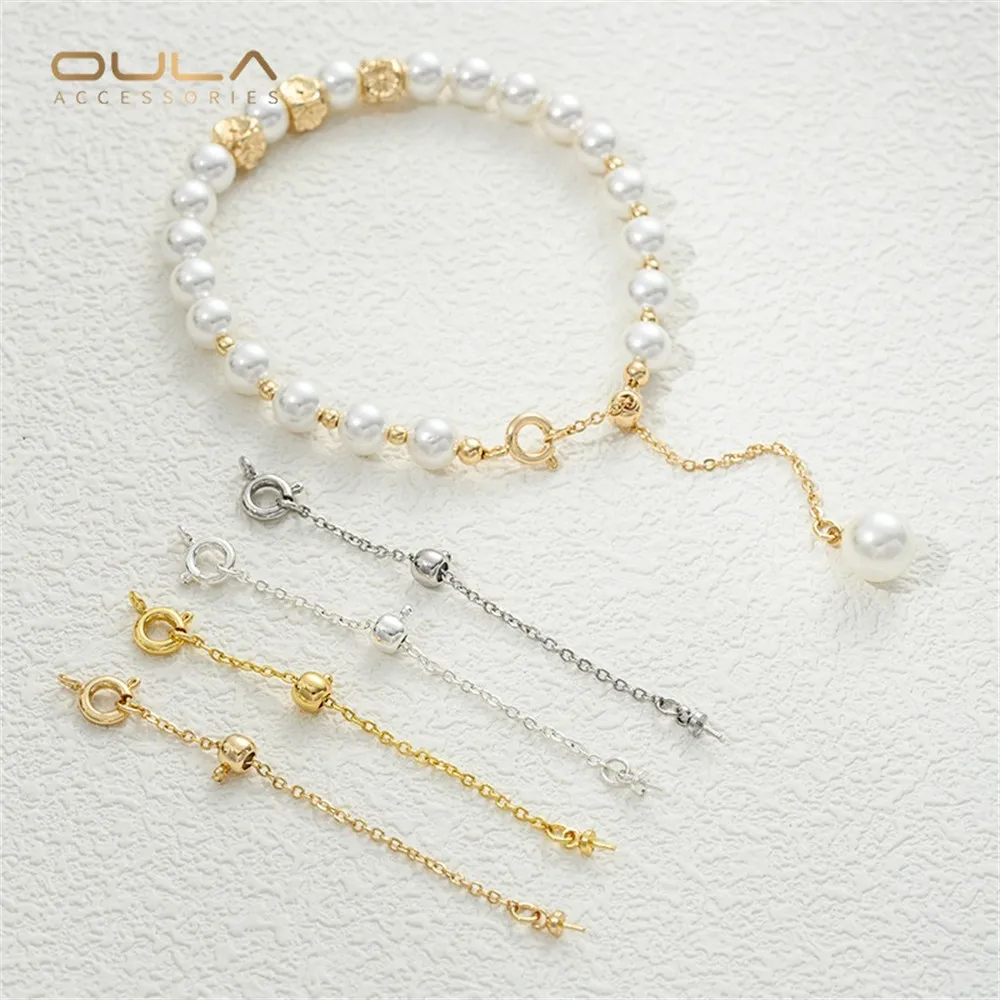 

1pcs 14K Gold-plated Pearl Hanger, Adjustable Tail Chain, Spring Buckle, Extension Chain, Diy Pearl Necklace Accessory
