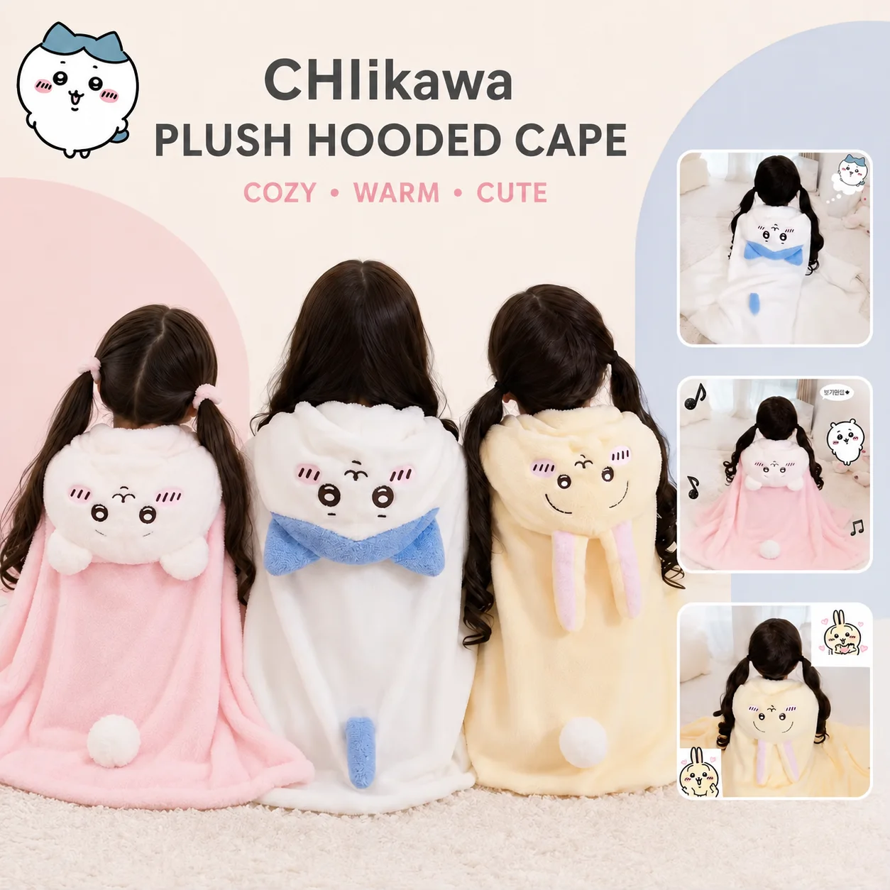 New Chiikawa Halloween Cosplay Themed Party Lolita Costume Hooded Dress Autumn Winter Thick Cold Proof Soft Skin‑friendly Shawl