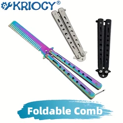 1 Pc Foldable Comb Stainless Steel Practice Training Butterfly Knife Comb Beard Moustache Brushe Salon Hairdressing Styling Tool