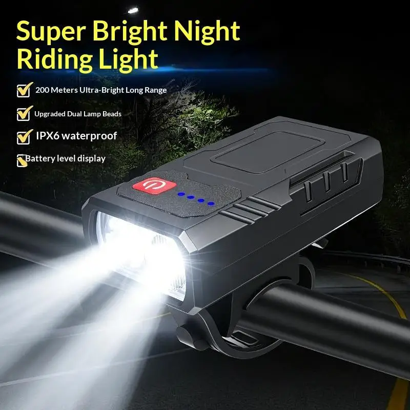 LED Bicycle Light 300Lm USB Charging Power Display Mountain Bike Front Light Flashlight Cycling Equipment