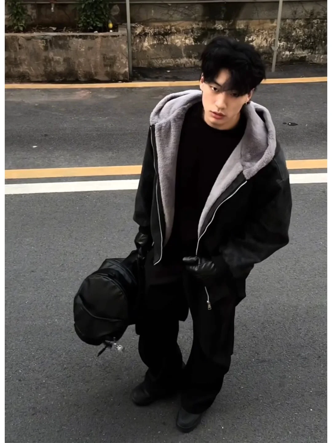 

American Lychee Pattern Leather Collar Cotton Jaet Men Winter Thiened Hooded ort Coat Bla Mountain Eagle Casual Wear