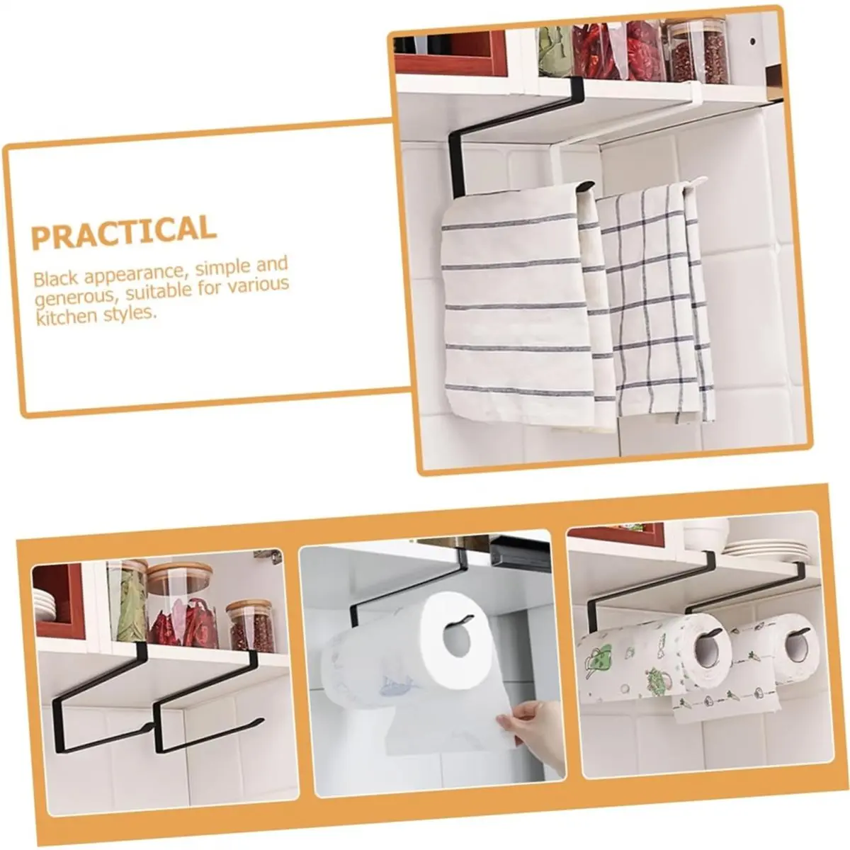 A67T NEW 2pcs Wrought Iron Paper Towel Holders Under Cabinet Mount Kitchen Roll Rack Toilet Tissue and Towel Storage for Kitchen