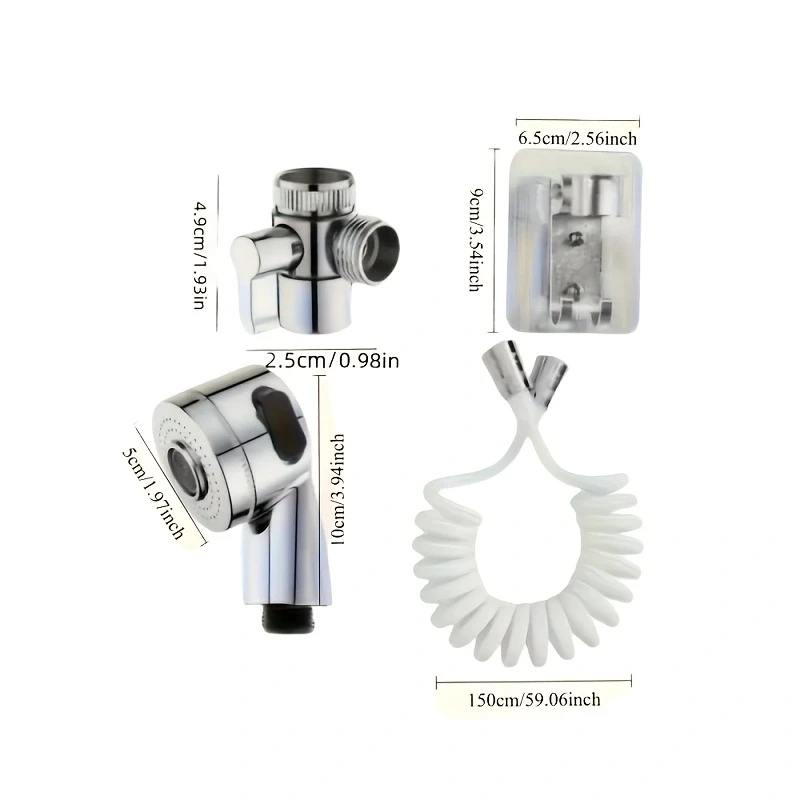 Sink Faucet Spray Head Kit 2‑Mode Handheld Shower Sprayer with 1.5M Spring Hose Diverter Valve for Bathroom Sink Washing Pet Cle