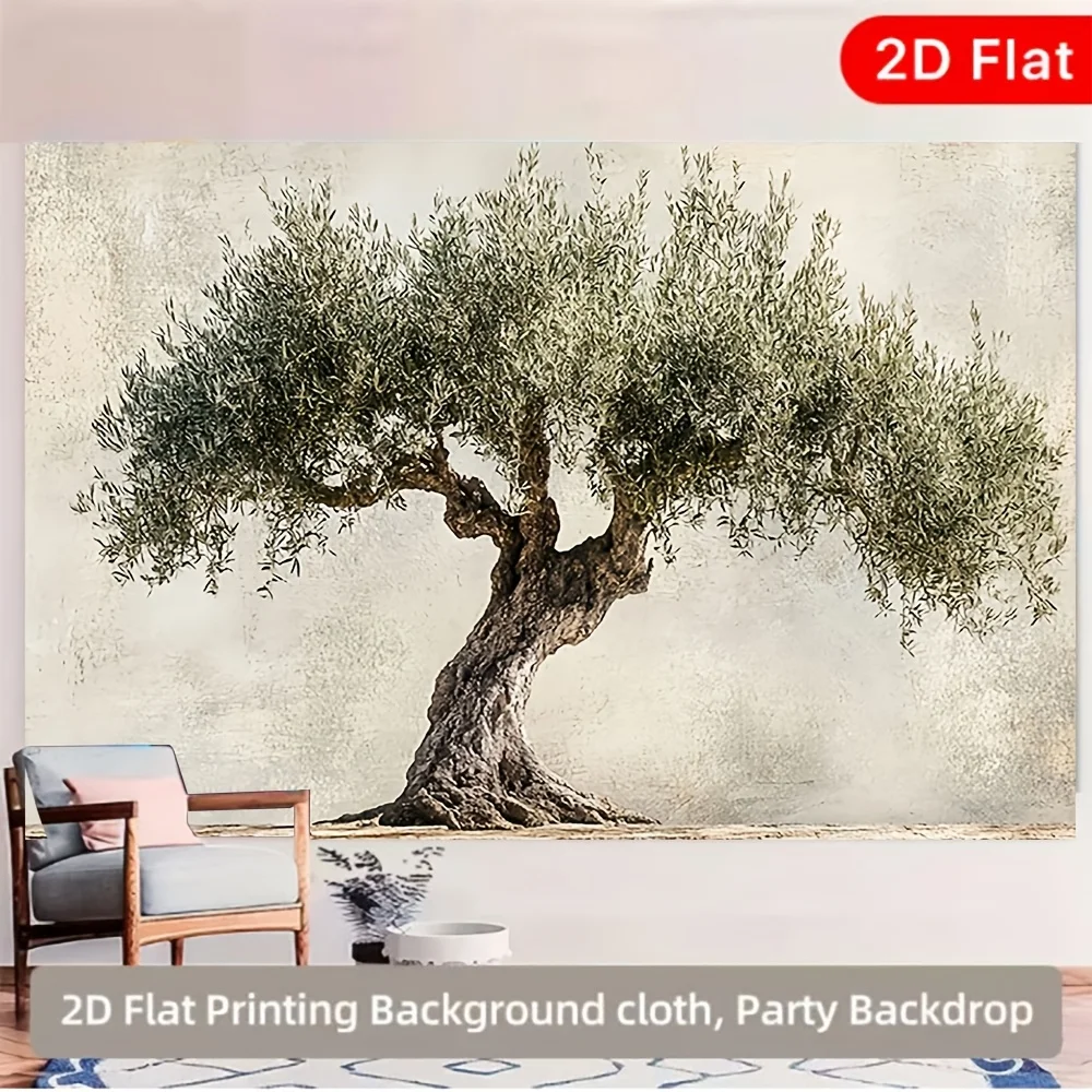 Old Olive Tree Concrete Wall Texture Minimalist Nature 2D Flat Tapestry Backdrop For Living Room Decor Zen Wall Hanging Art
