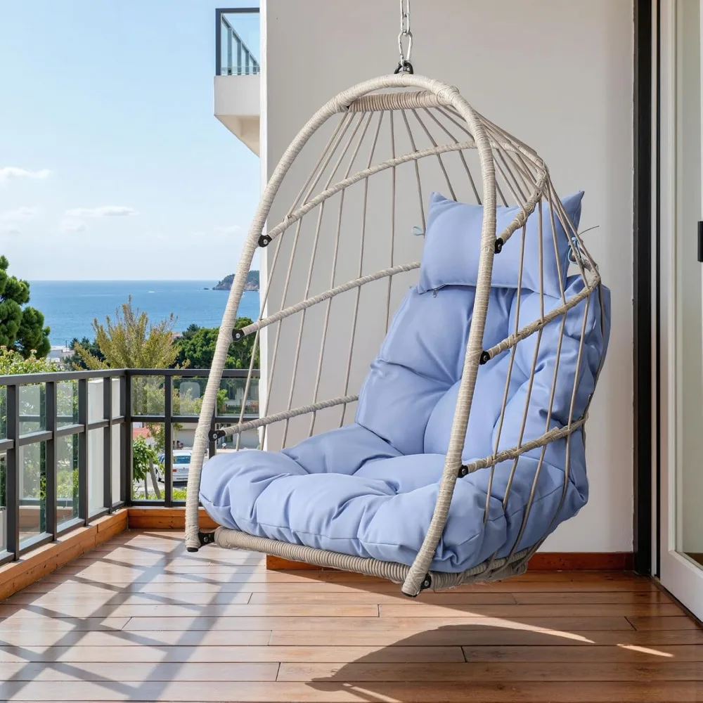 

Hanging Egg Chair Without Stand, HDPE Rattan Foldable Swing Chair with Aluminum Frame & UV Resistant Cushion, Hammock Egg Basket