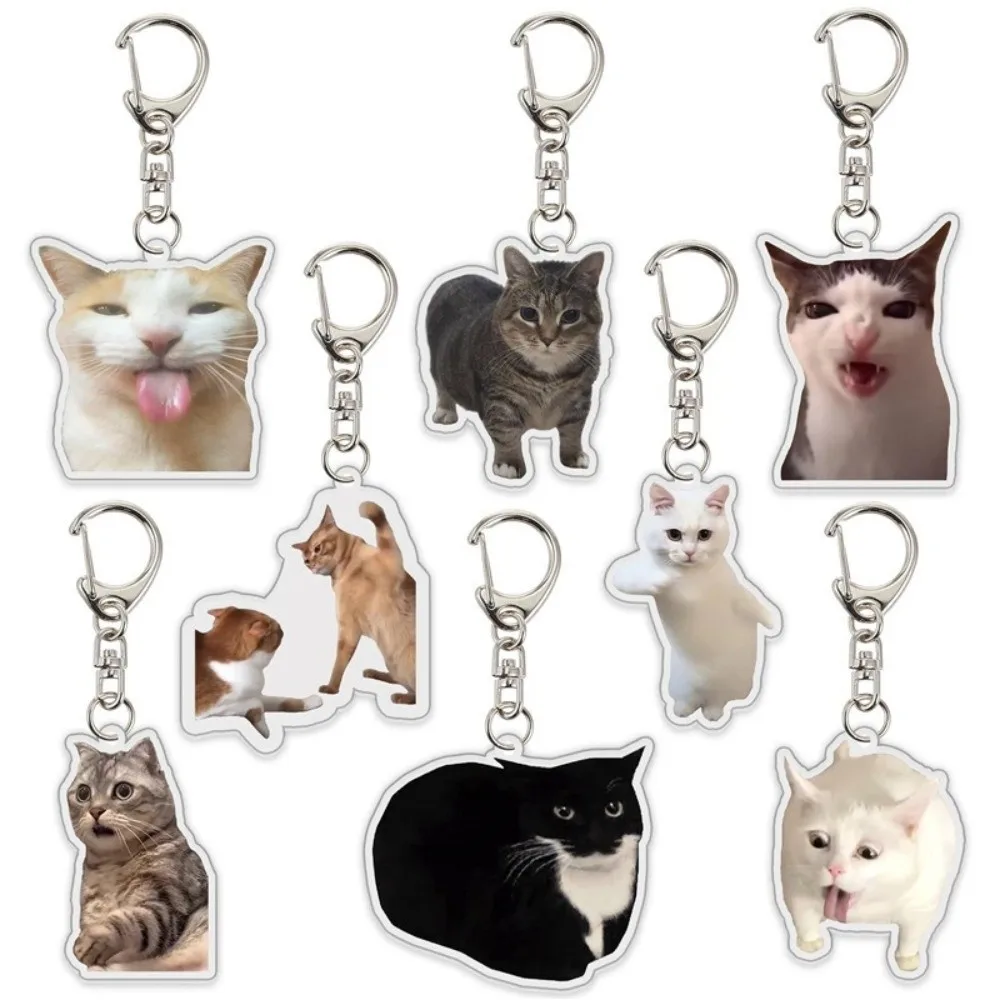Sand Sculpture Texture Cartoon Cat Keychain Compact Size Lightweight Cat Head Keyring Fun Meme Cat Keychain