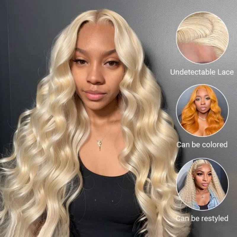 

613 Blonde Body wave wig 38 inch HD Lace human hair wigs 220 density Frontal Lace wigs human hair Brazilian wigs for women
