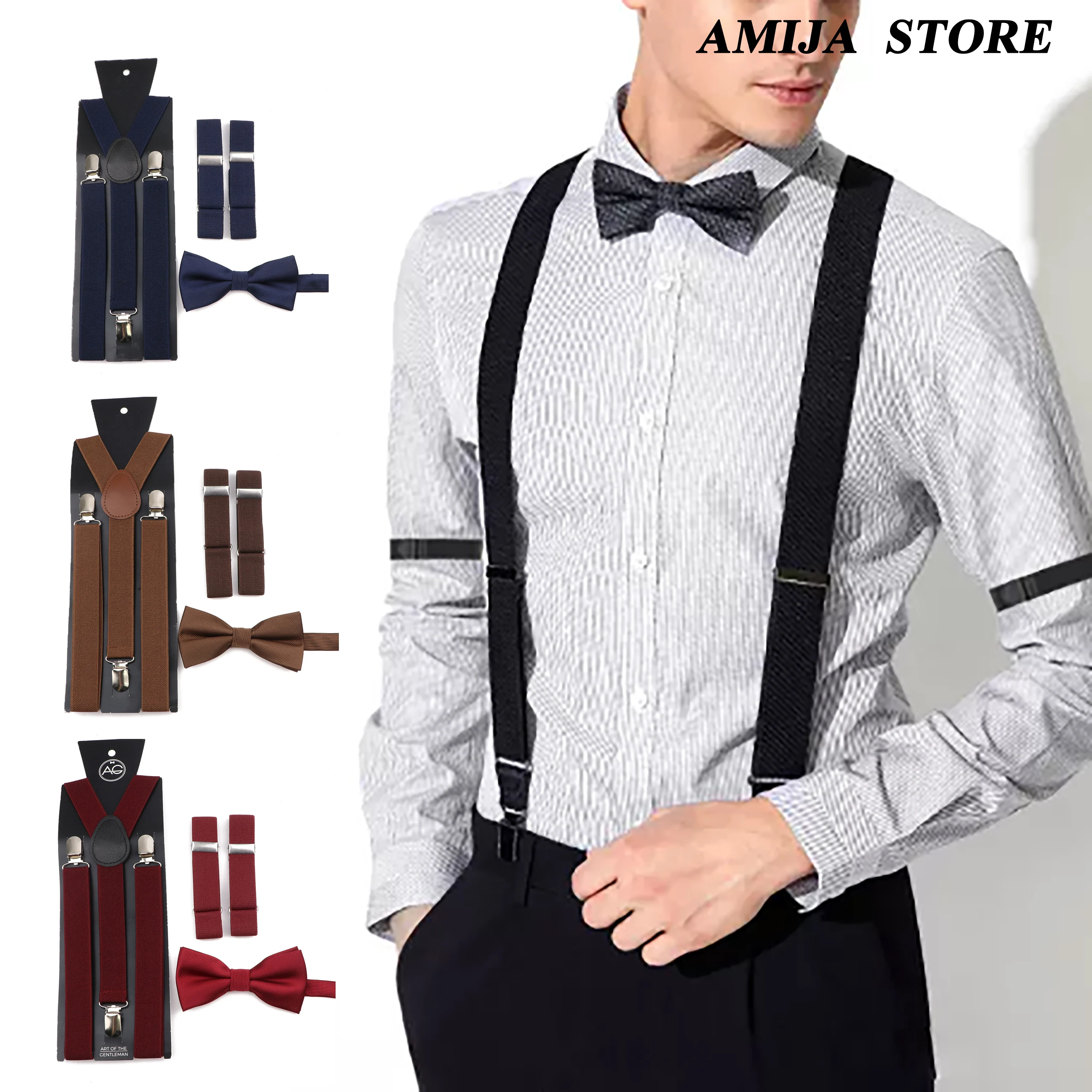 

Fashion Adjustable Suspender With Bowtie&Arm Cuffs Band For Party Wedding Clothing Accessories Elastic Armband Shirt Sleeve Hold